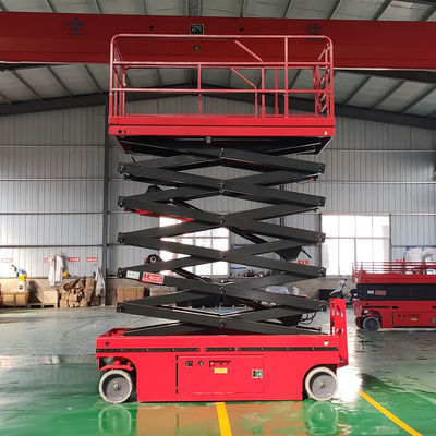 satın al 320KG 10 metrelik makaslı asansör Depo için kırmızı kendi kendine çalışan adam asansörü online manufacture