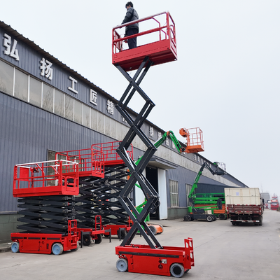 Kırmızı Kendinden Tahrikli Makaslı Kaldırıcı 450kg 8m Kaldırma Çalışma Platformu