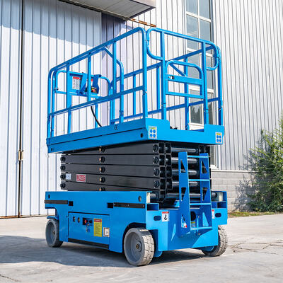 Mavi Elektrikli Kundağı Motorlu Makaslı Kaldırma 320kg Kapasite 13,8m Maksimum Yükseklik