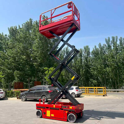 320kg 10m Küçük Kırmızı Kendiliğinden Hareket Eden Hidrolik Makaslı Taşınma Platformu